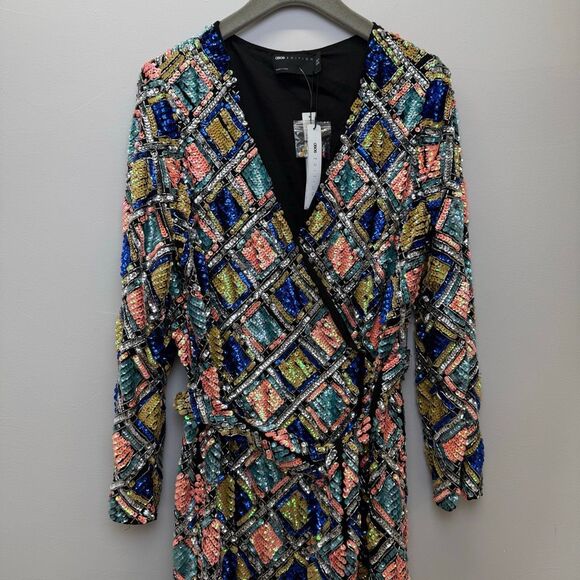 ASOS DESIGN EDITION Sequin Long Sleeve Midi Wrap Dress - Picture 6 of 10